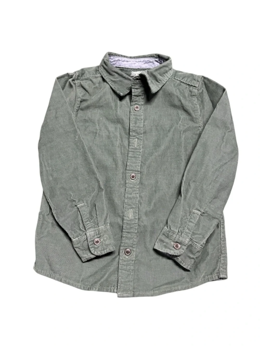 OshKosh Corduroy Button Up Shirt 5T Boys Green Long Sleeve